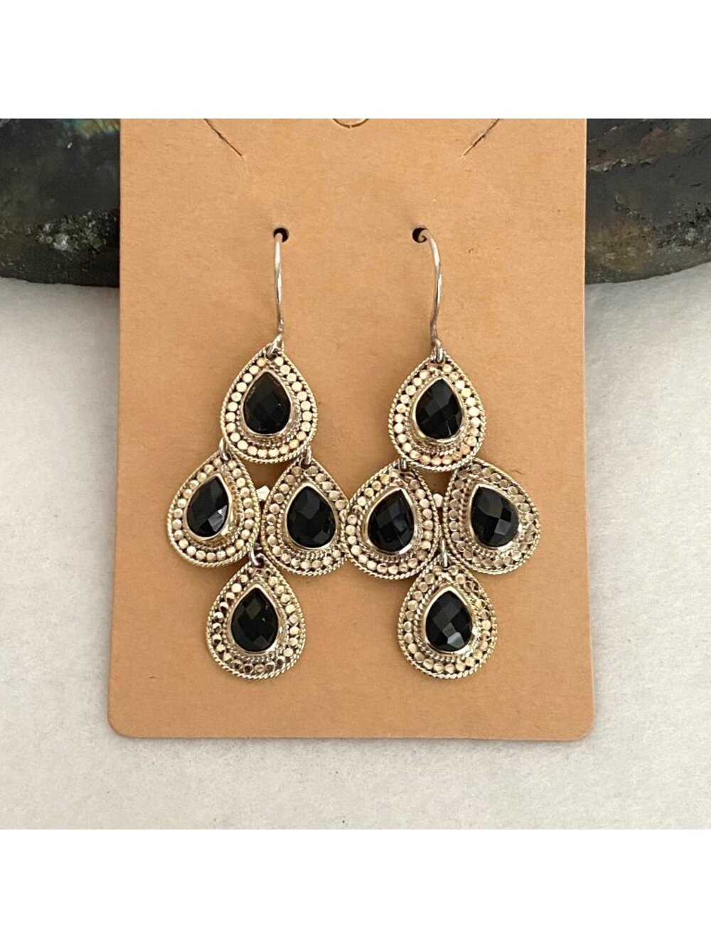 Anna Beck 18K Gold Plated Sterling Silver Black Onyx Chandelier Earrings